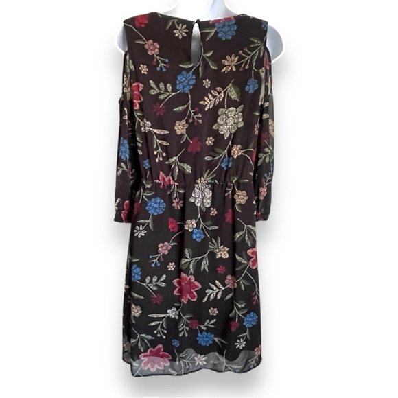 Signature Collection Floral Cold Shoulder Midi Dress Black Boho V-Neck - Picture 3 of 8